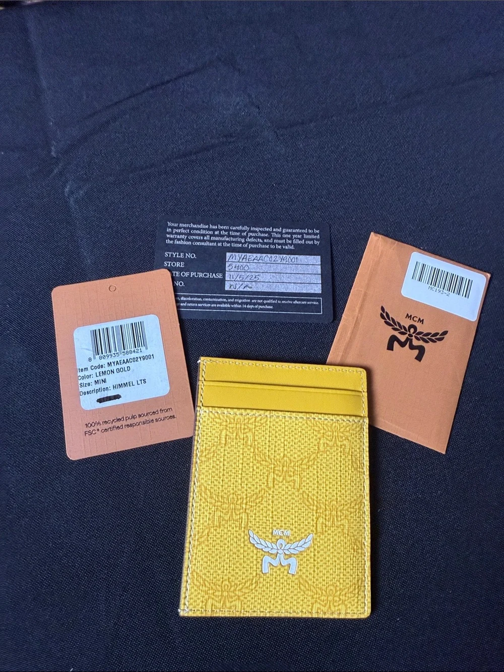 MCM Lemon Gold Leather Slim Card Sleeve NWT
